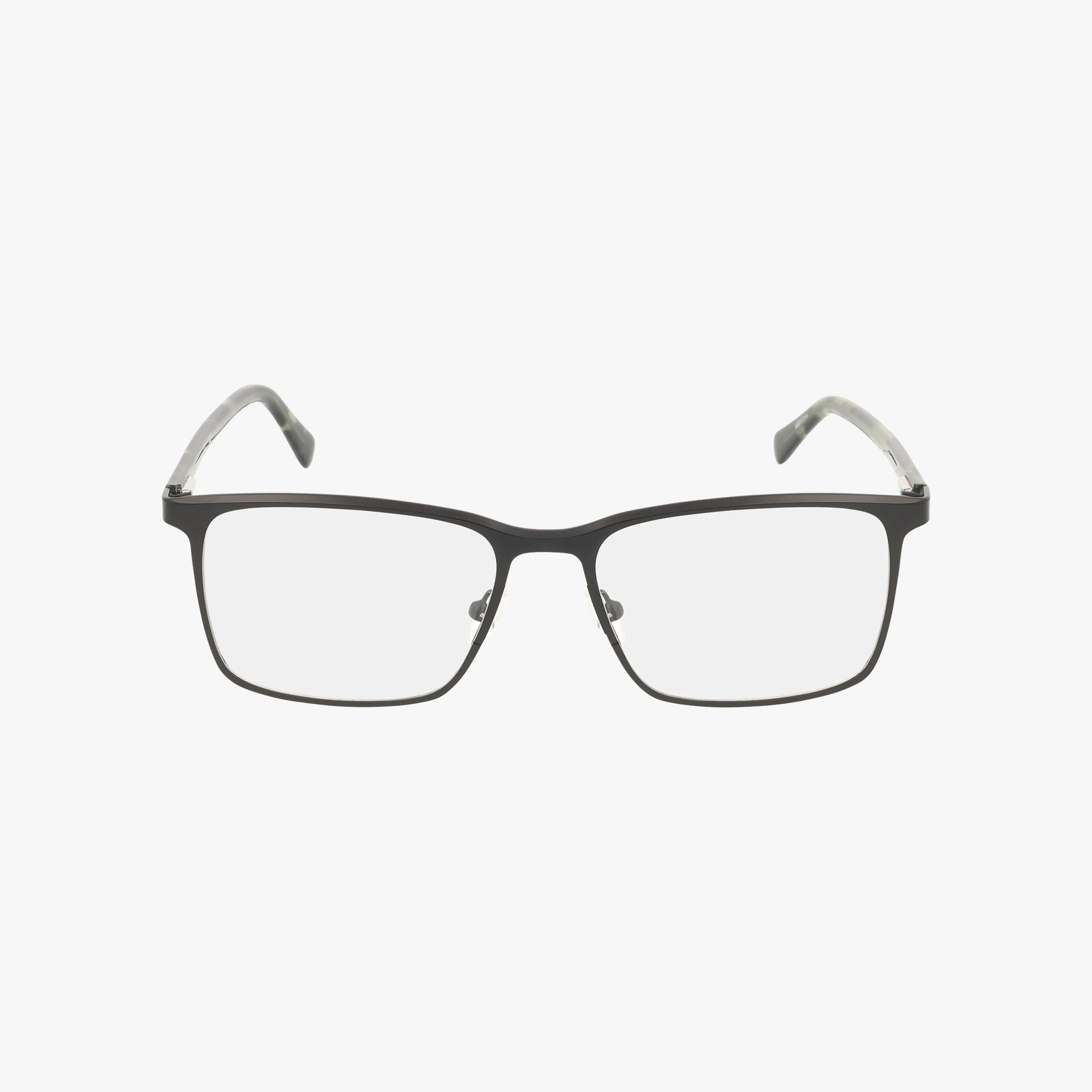 The GU50193 is a pair of black rectangular eyeglasses with clear lenses, shown front-facing on a plain white background. Its robust design includes slightly curved arms for lasting elegance and comfort in everyday wear.