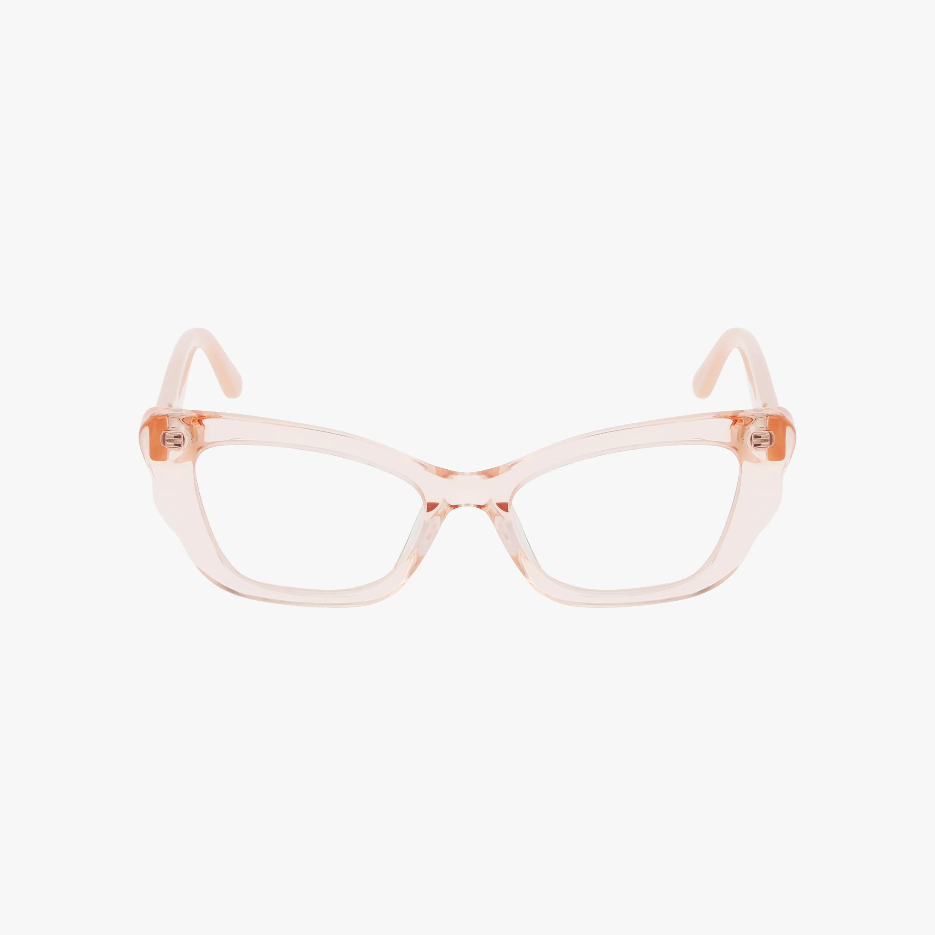 The 50264 features translucent, light pink rectangular frames with a slightly thick design, ideal for a smart look. Shown from the front on a plain white background.