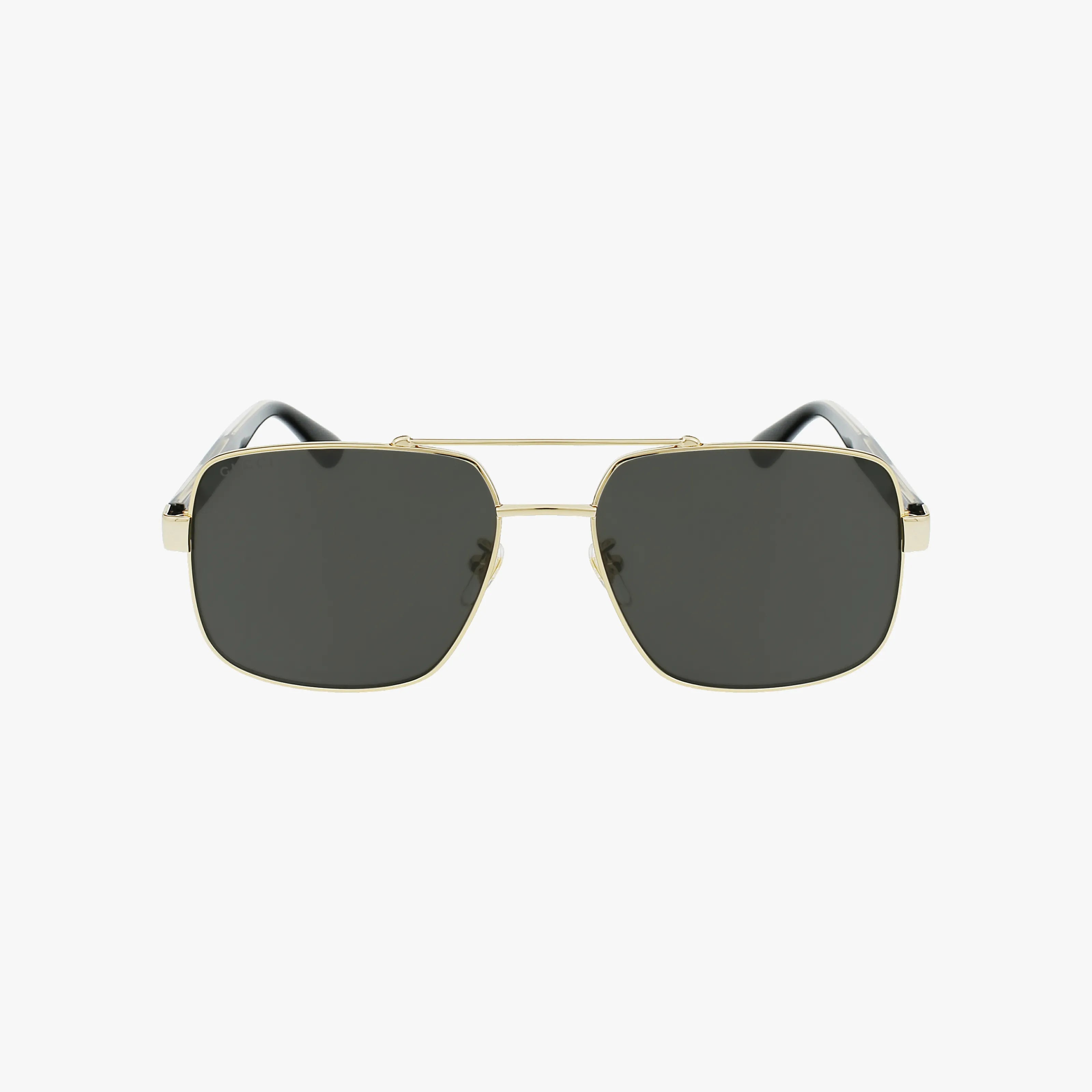 GG0529S gold-framed square vintage metal sunglasses with dark lenses and black arms, shown against a plain white background.
