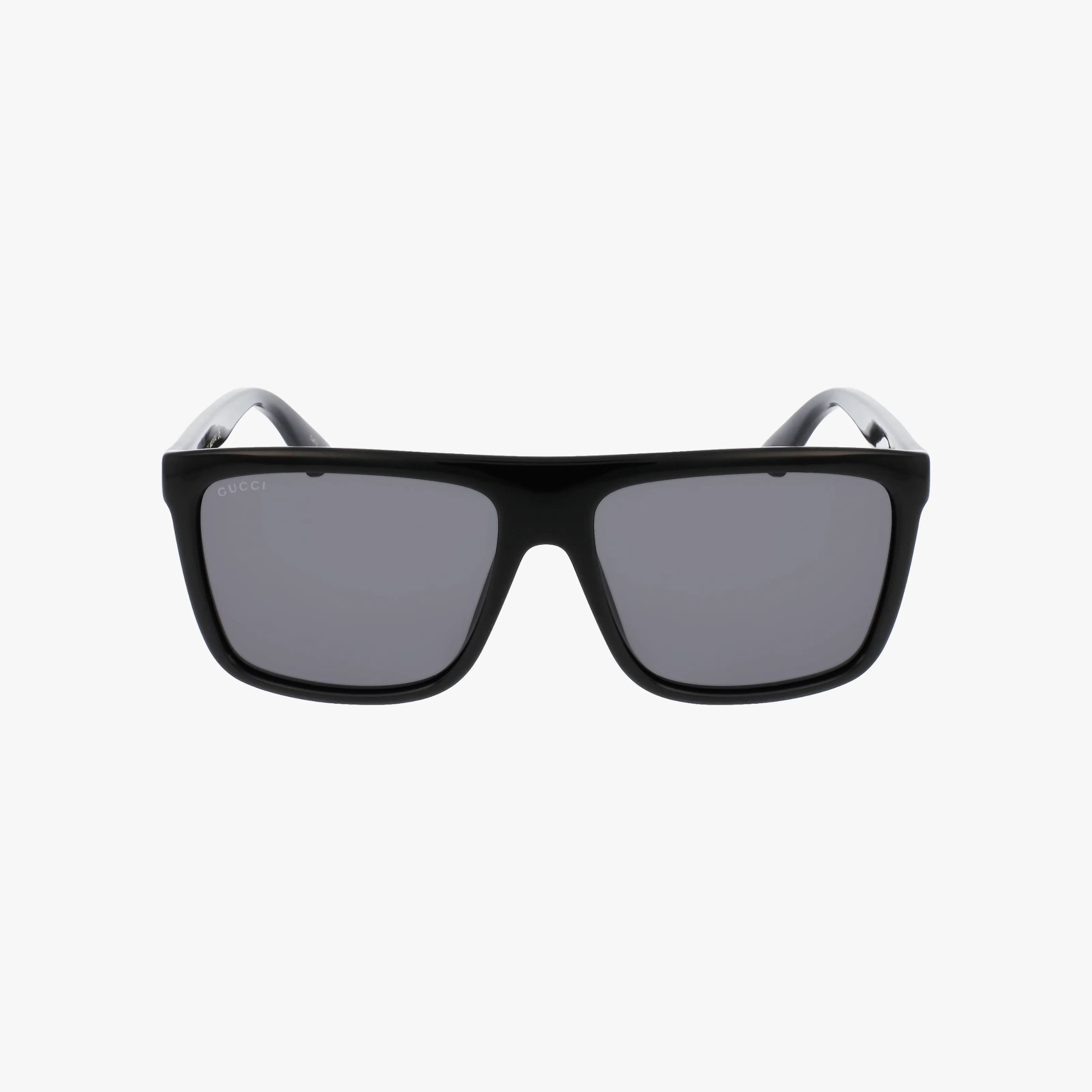 The GG0748S sunglasses feature black square frames and dark tinted lenses, displayed front-facing against a white background.