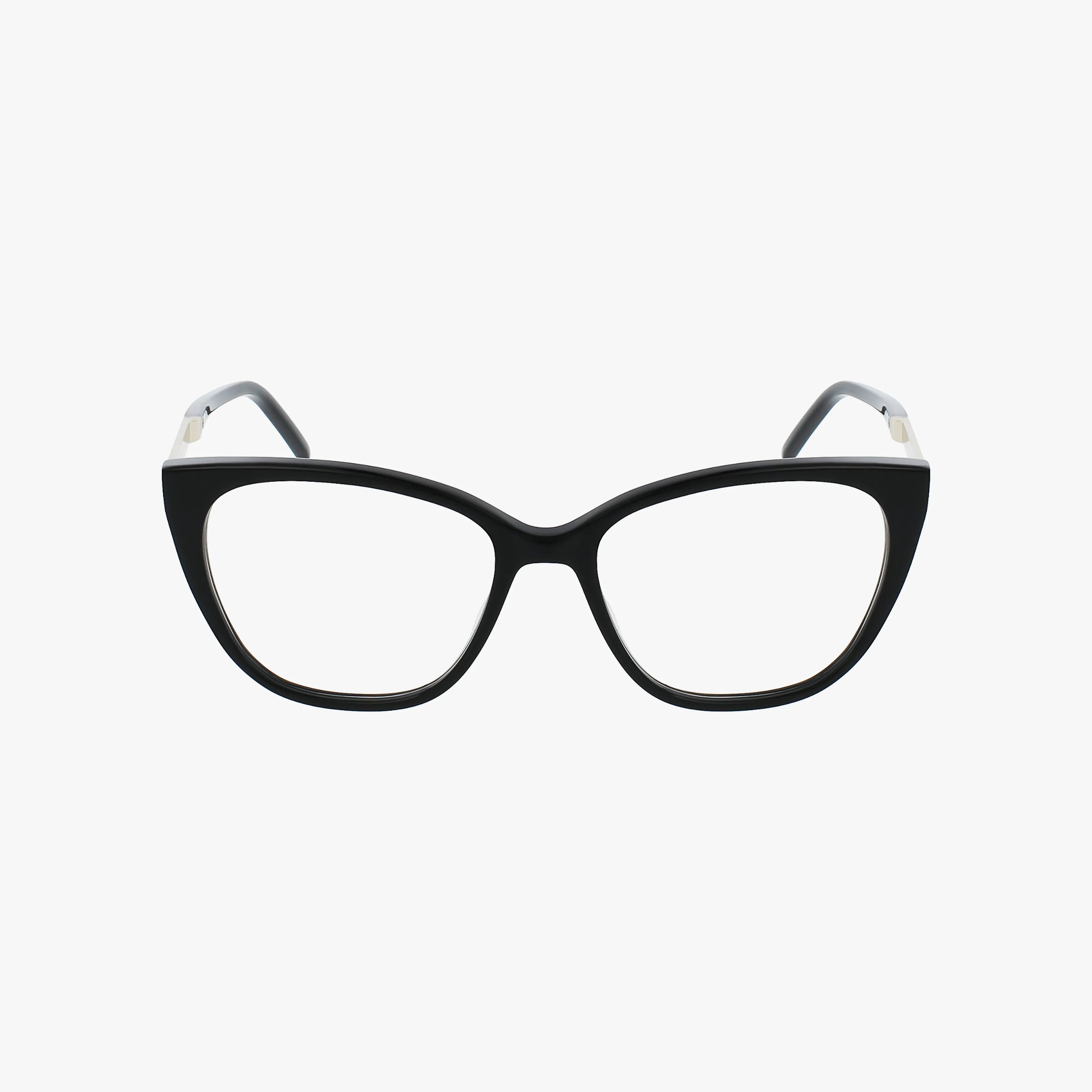 The SL M72 features black cat-eye eyeglass frames with clear lenses, shown on a plain white background for a refined and elevated visual appeal.