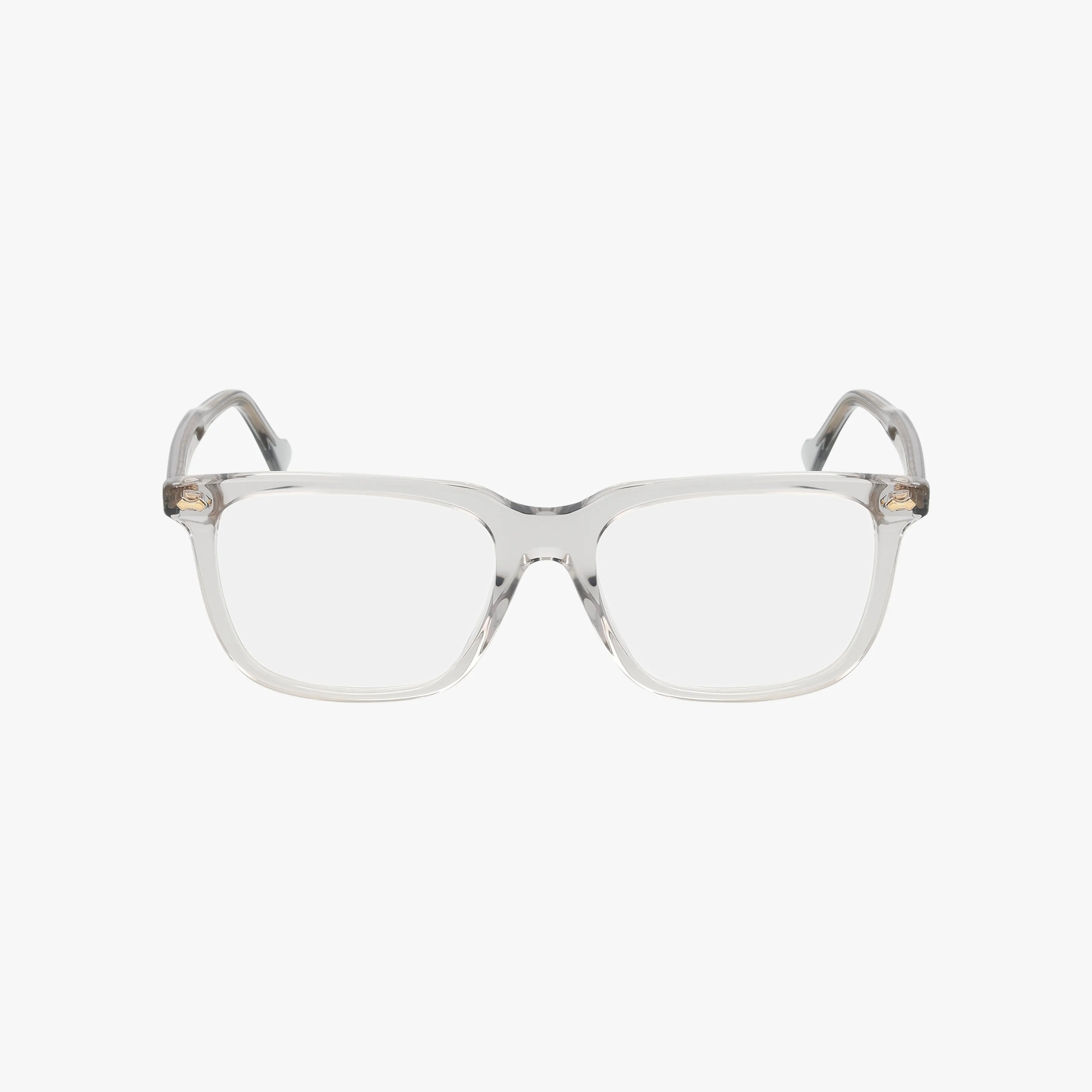 GG0737O clear, transparent rectangular eyeglasses with thick, lightweight frames shown from the front on a plain white background.