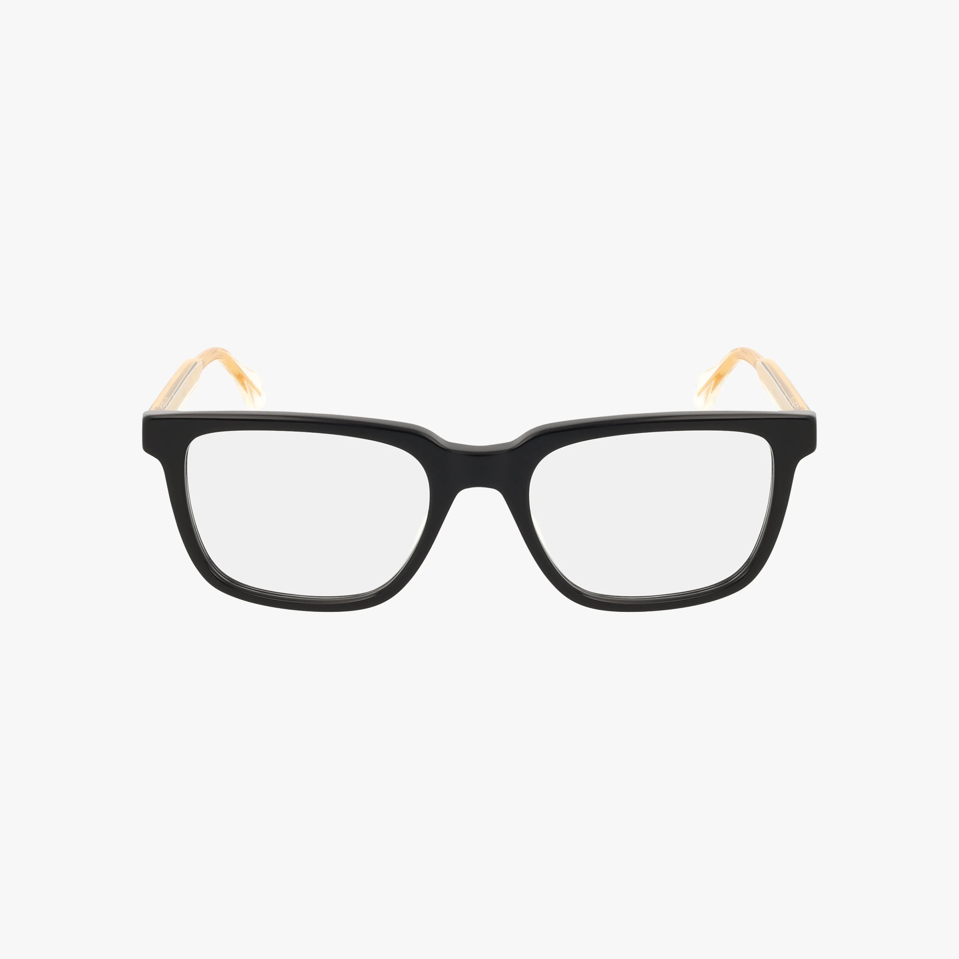 The GG0560ON features black rectangular eyeglasses with a classic frame and distinctive temples shaped like small, realistic human hands—a bold blend of modern construction and artistic design.