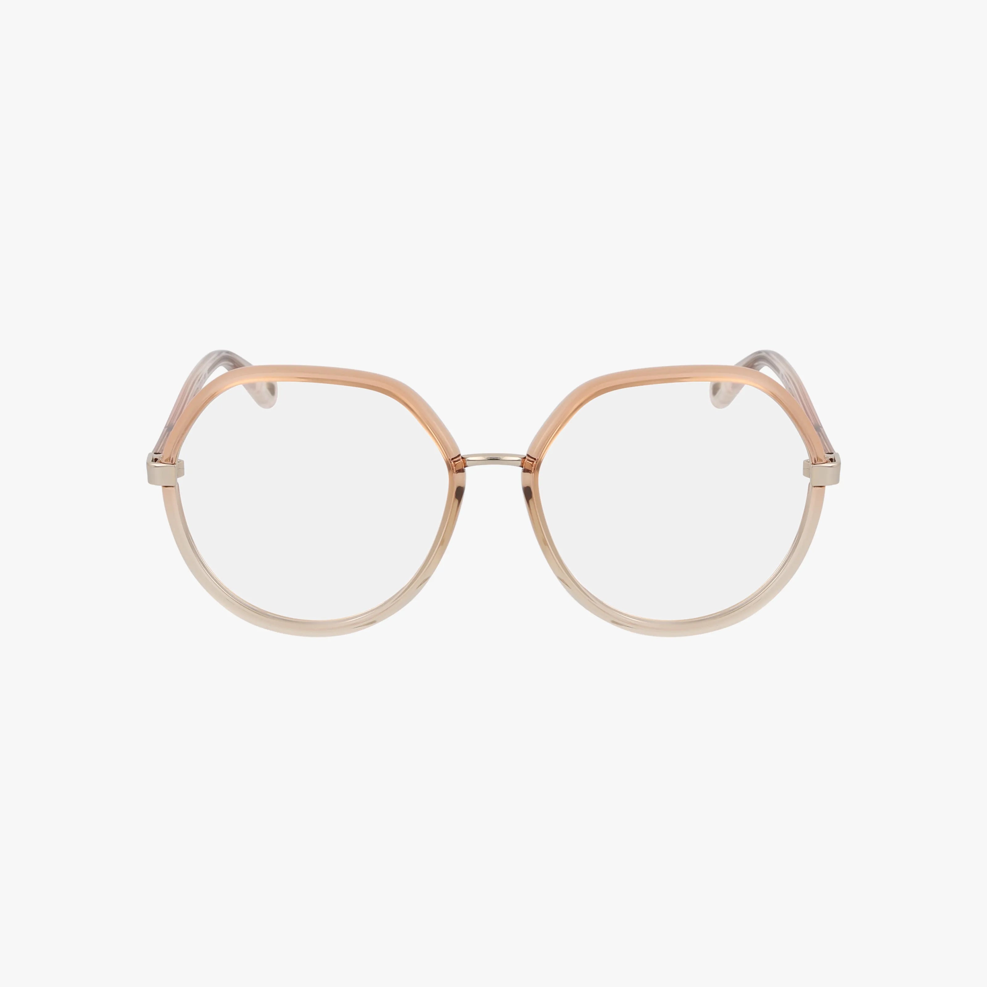 CH0131O round eyeglasses feature a thin, lightweight frame in light beige and translucent tones, shown from the front against a plain white background—ideal for daily wear.