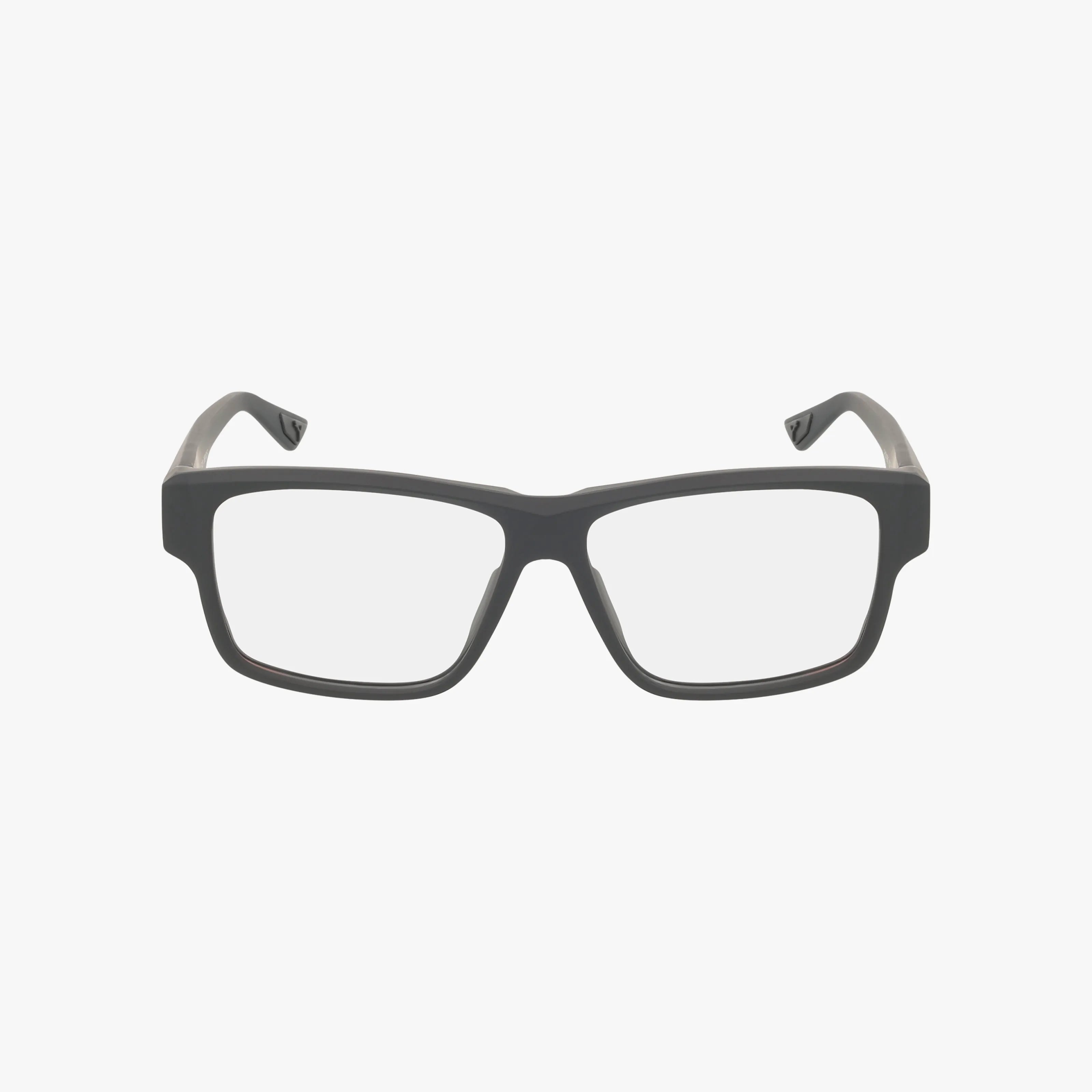 The PU0408O eyeglasses feature a black rectangular modern frame with gently curved arms, shown from the front against a white background.