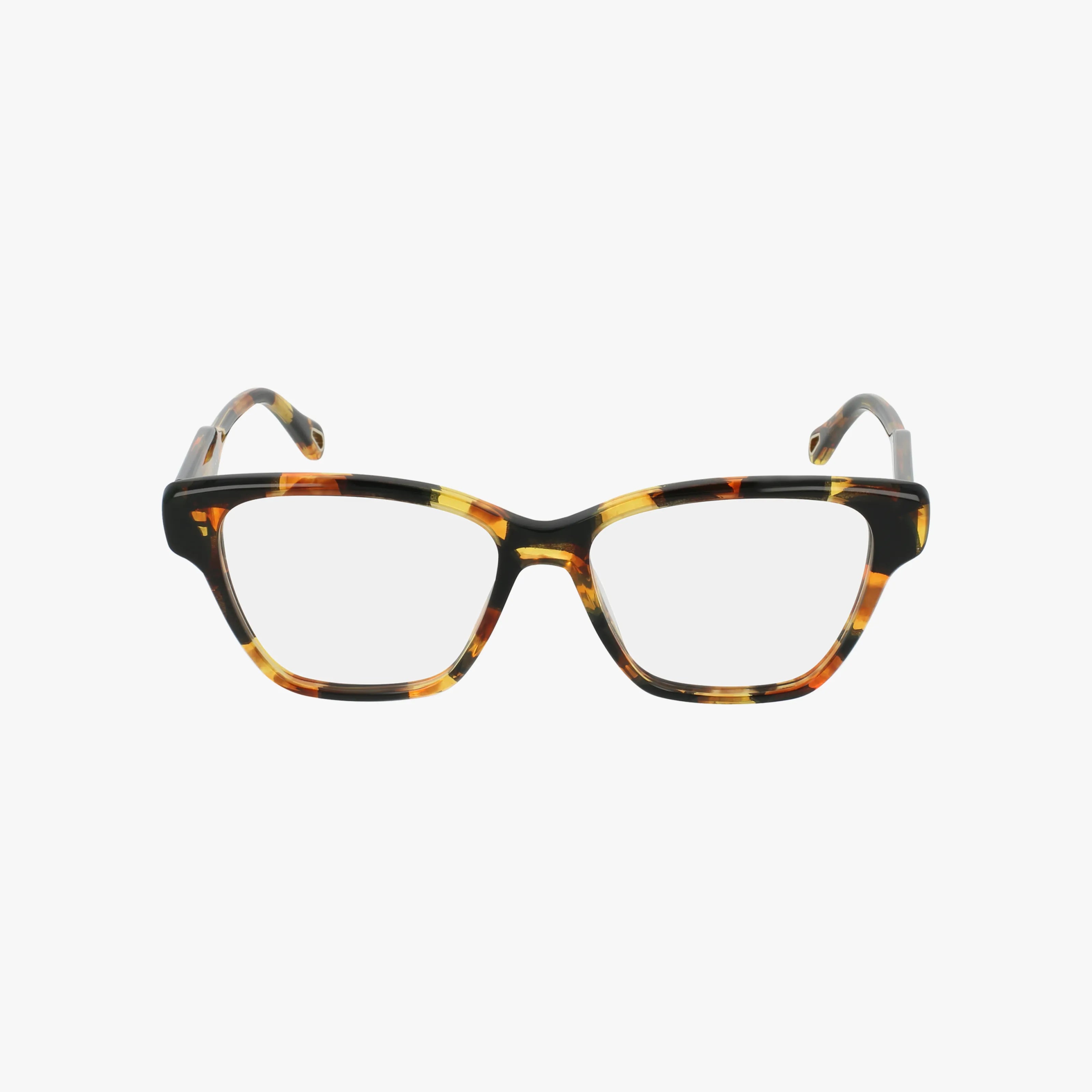 CH0200O rectangular eyeglasses feature a polished tortoiseshell frame in brown, yellow, and black for stylish durability, shown on a white background.