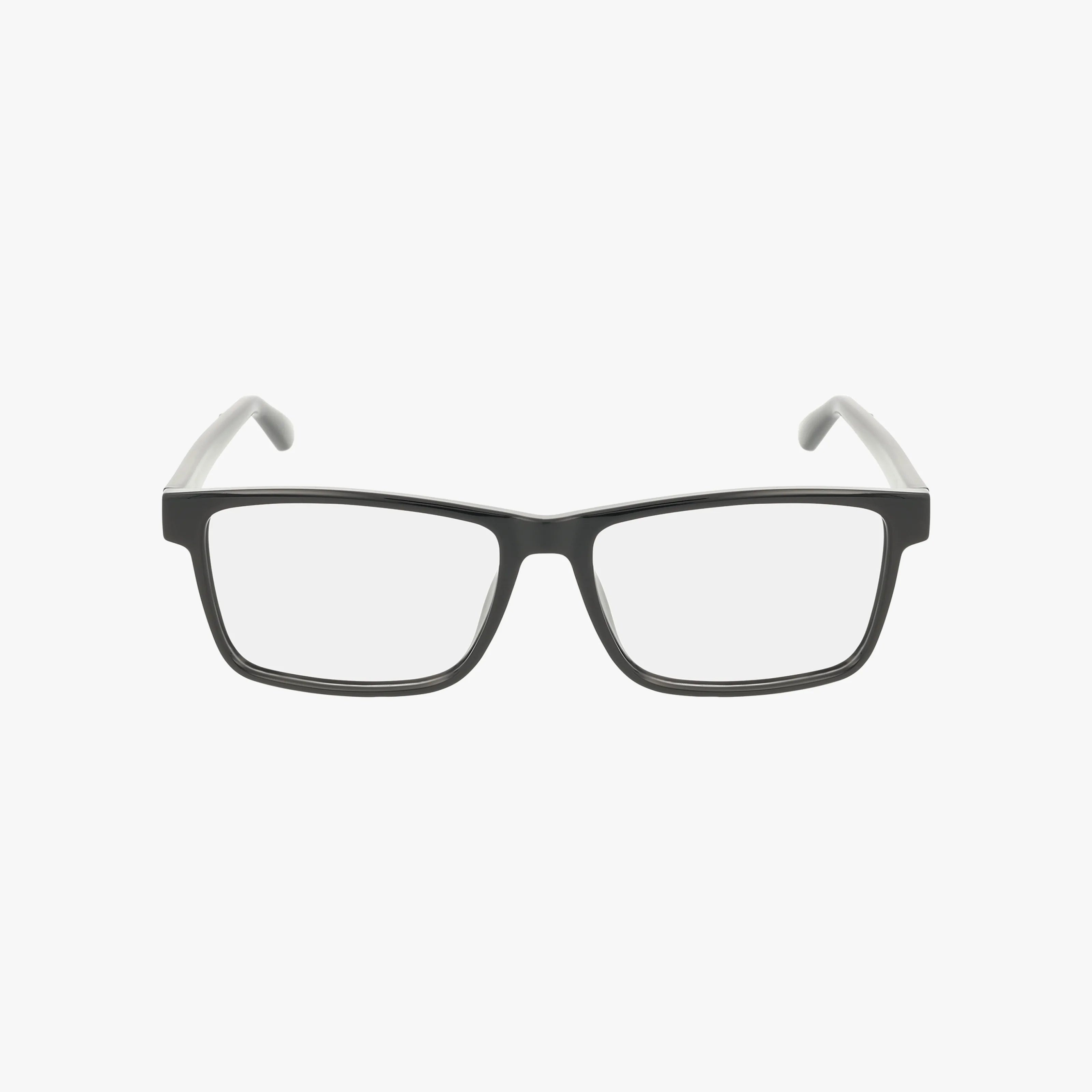 The PU0473O eyeglasses feature rectangular black frames with partially visible white temples, blending distinctive style and function, displayed on a plain white background.