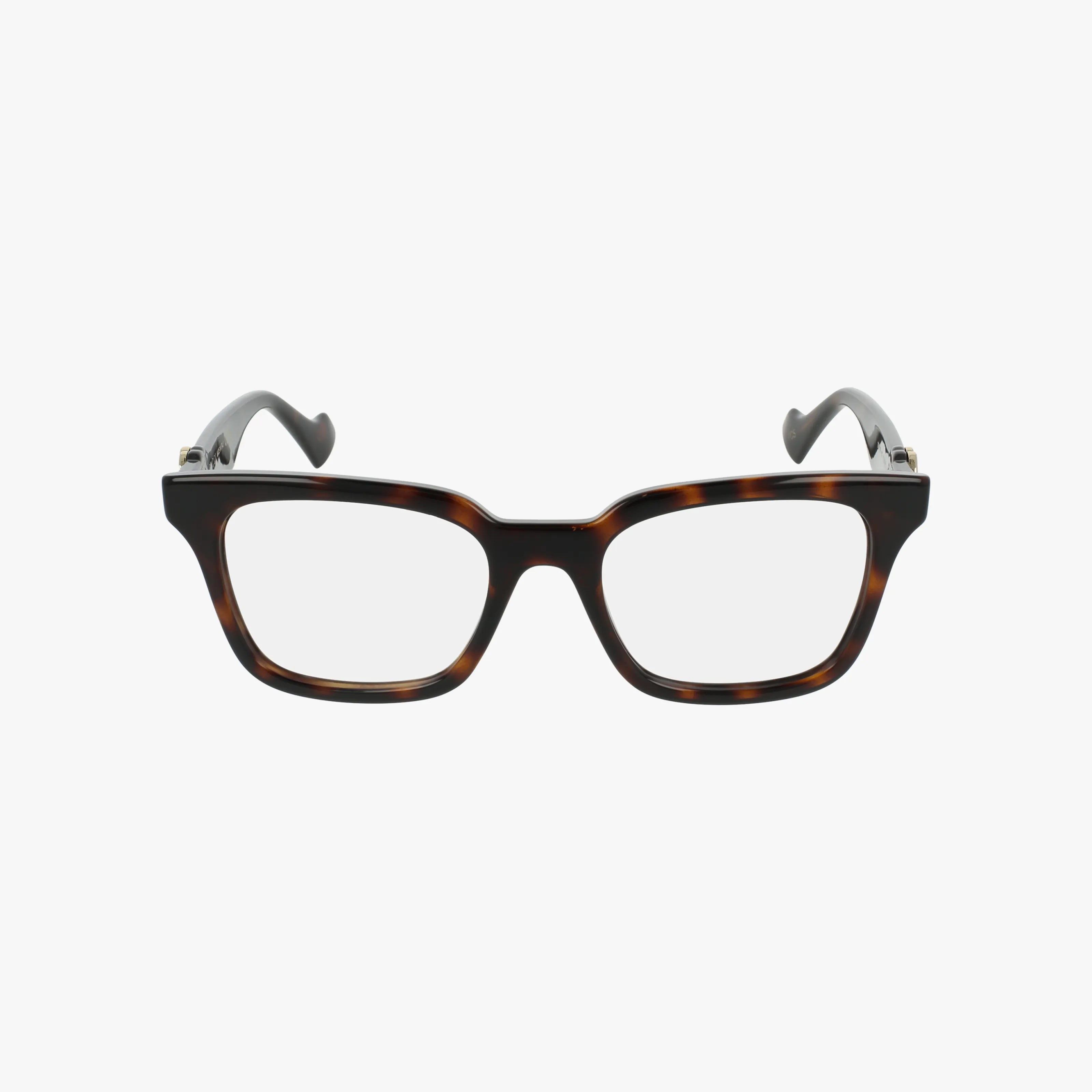 Front view of GG1728O rectangular eyeglasses featuring a dark tortoiseshell, lightweight frame and clear lenses set against a plain white background—ideal for daily wear.