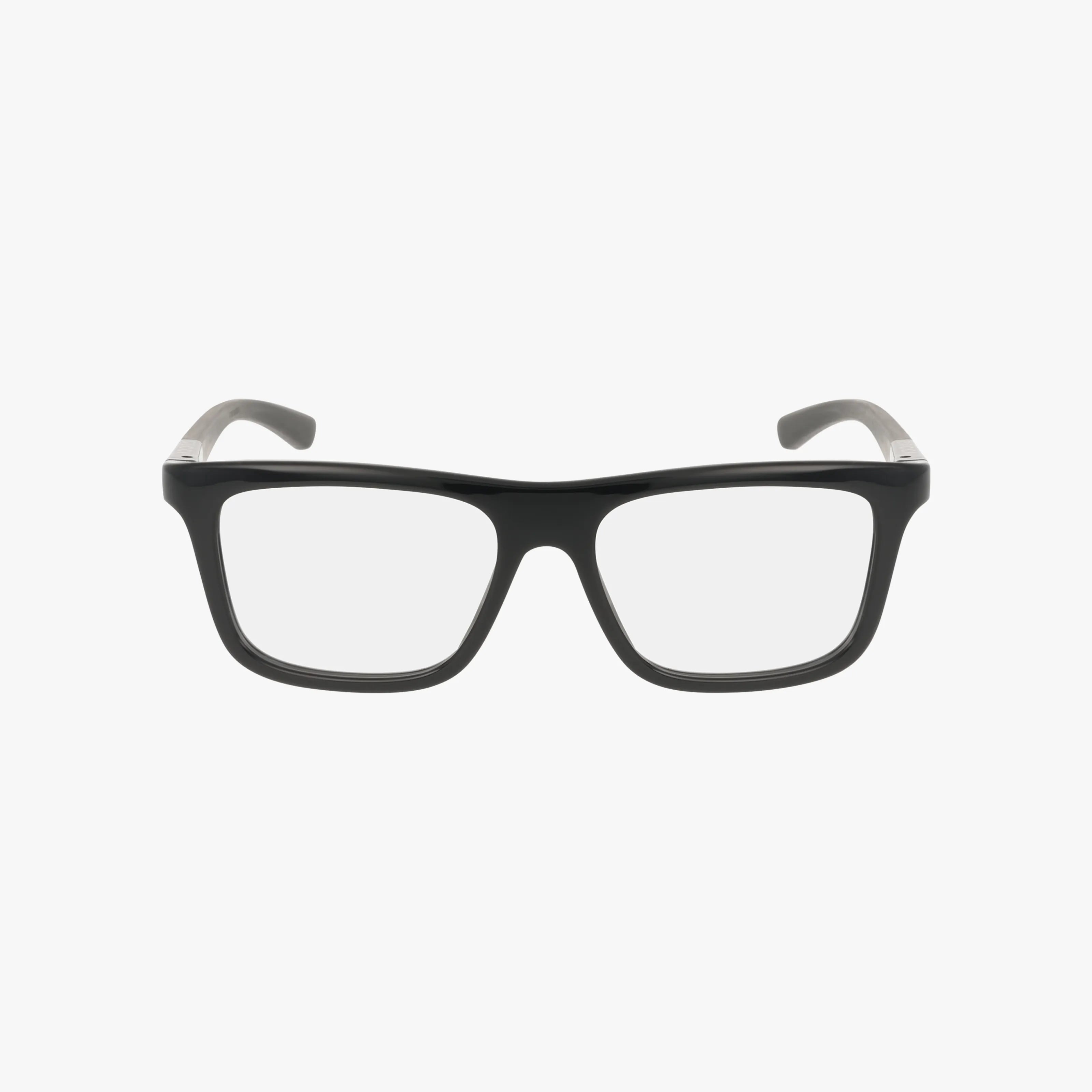 The GG1737O is a pair of black rectangular eyeglasses with clear lenses and gray inner arms, displayed on a white background. This stylish eyewear offers a durable frame for everyday use.