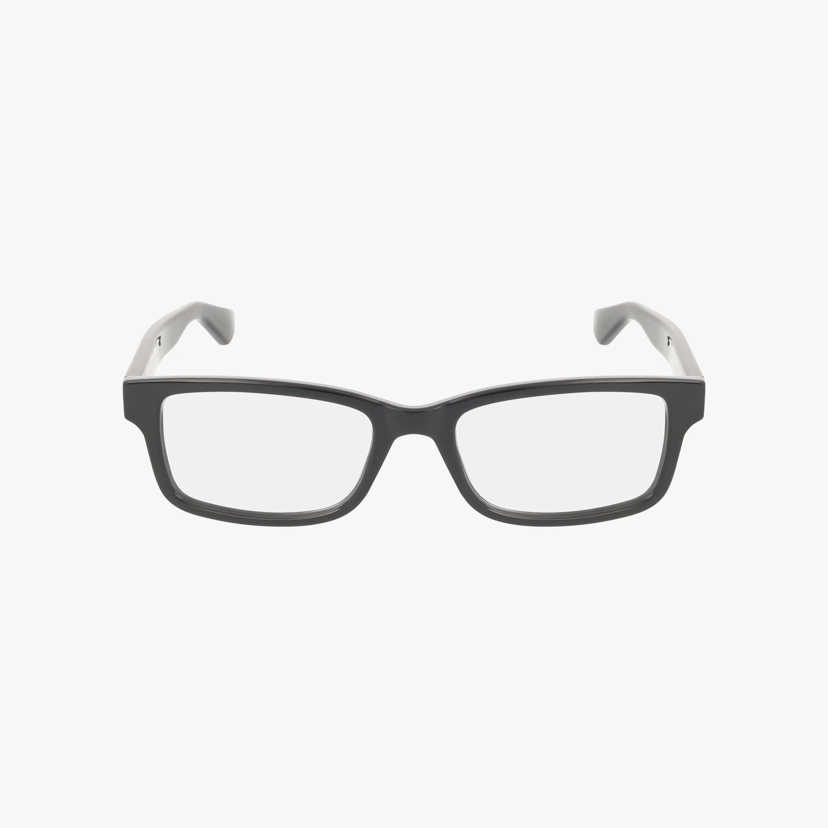 The GG1717O eyeglasses are rectangular and black with clear blue light lenses, offering a classic look displayed on a plain white background.