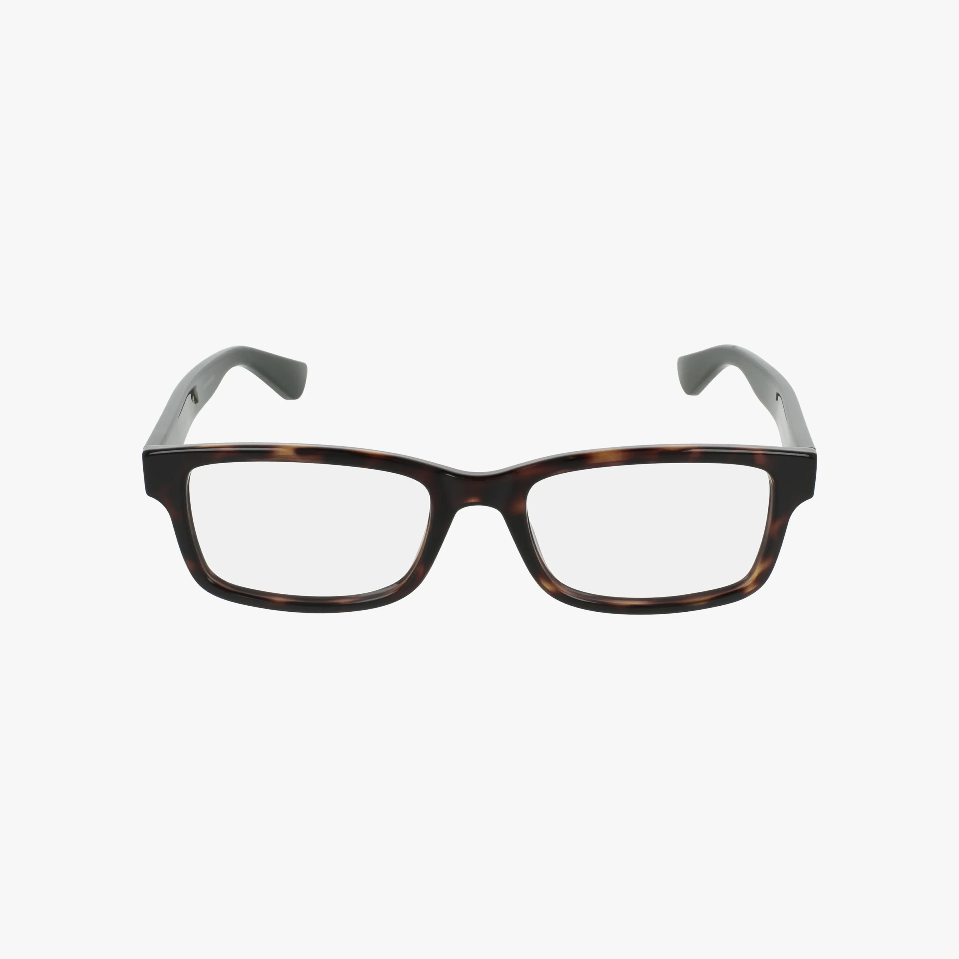 The GG1717O rectangular eyeglasses feature dark tortoiseshell frames, clear lenses, and a lightweight design, displayed on a white background.