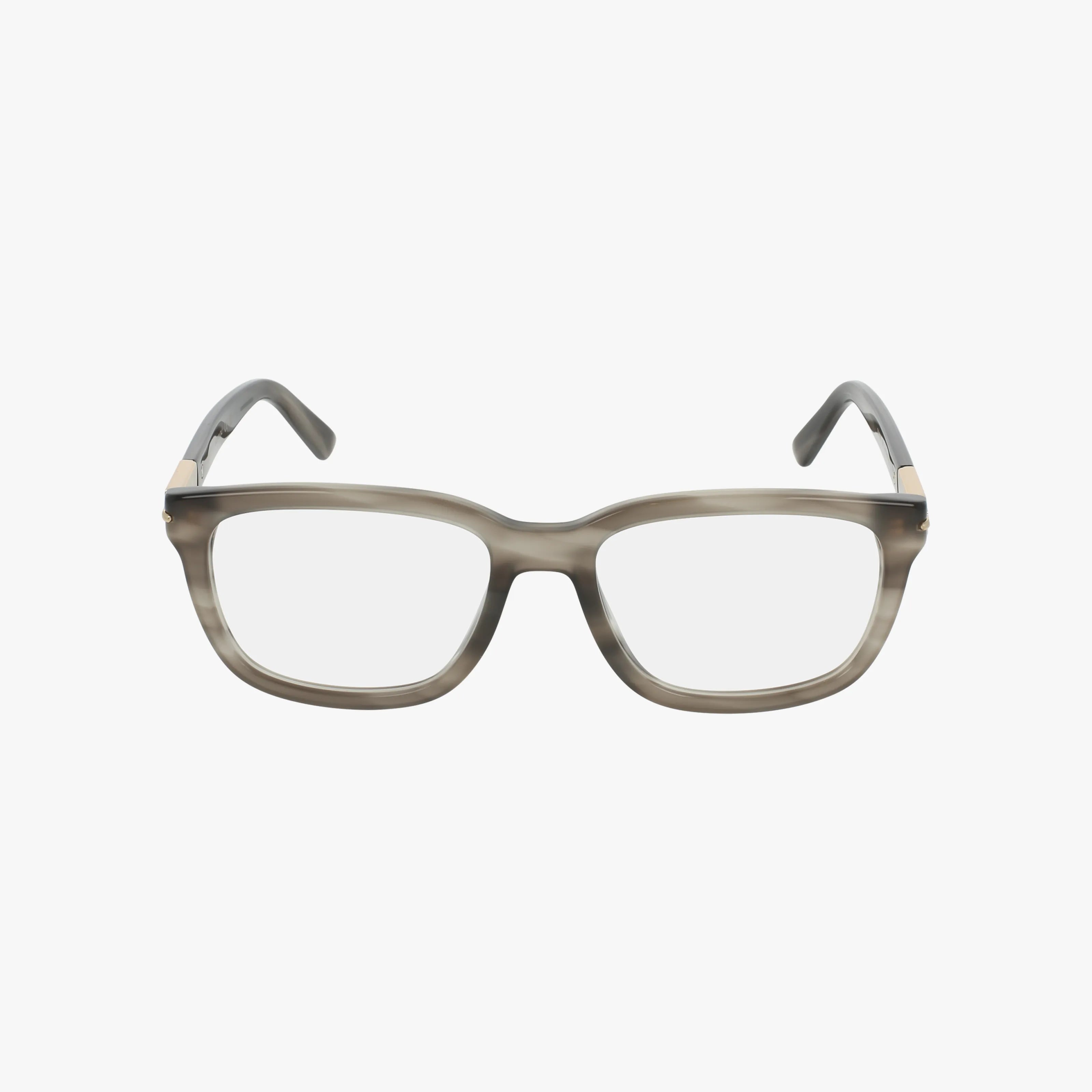 The GG1776O features bold rectangular gray translucent frames with clear lenses, showcased on a plain white background.
