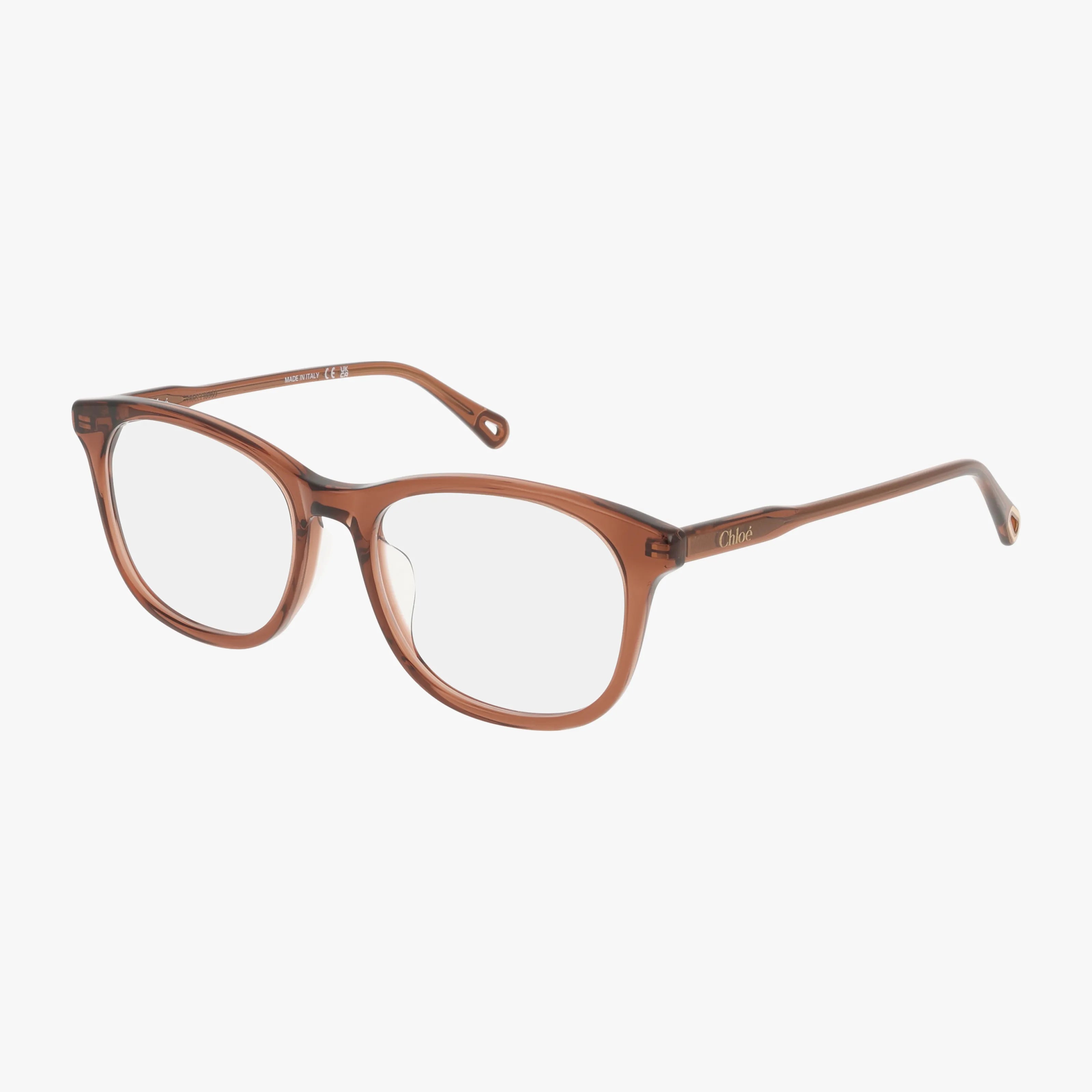 CH0314OA brown rectangular eyeglasses with clear lenses, slim arms, and a subtle logo on the left temple, shown against a white background.
