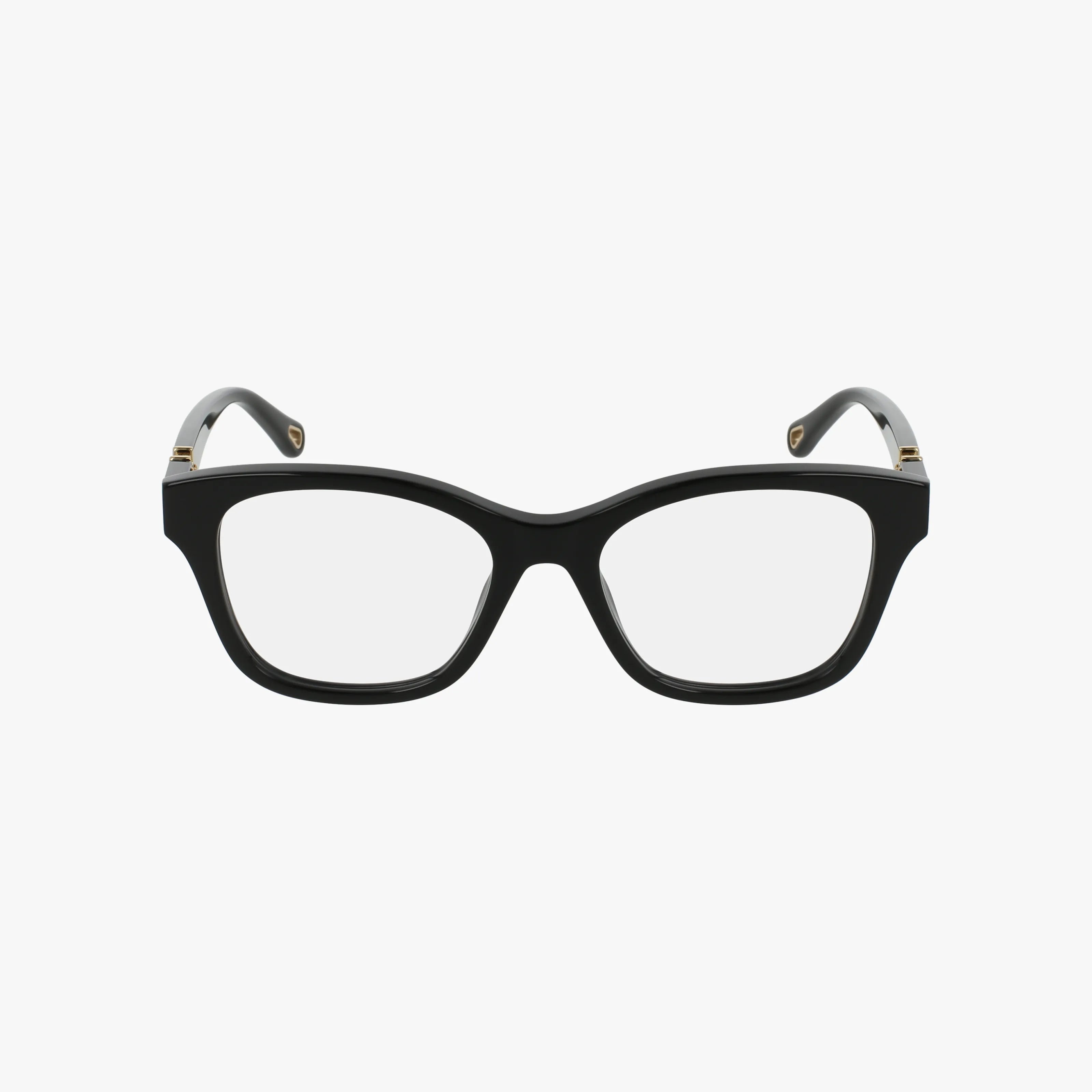 The CH0334O features black rectangular eyeglass frames with clear lenses, viewed from the front on a white background. The frames have slightly curved temple tips.