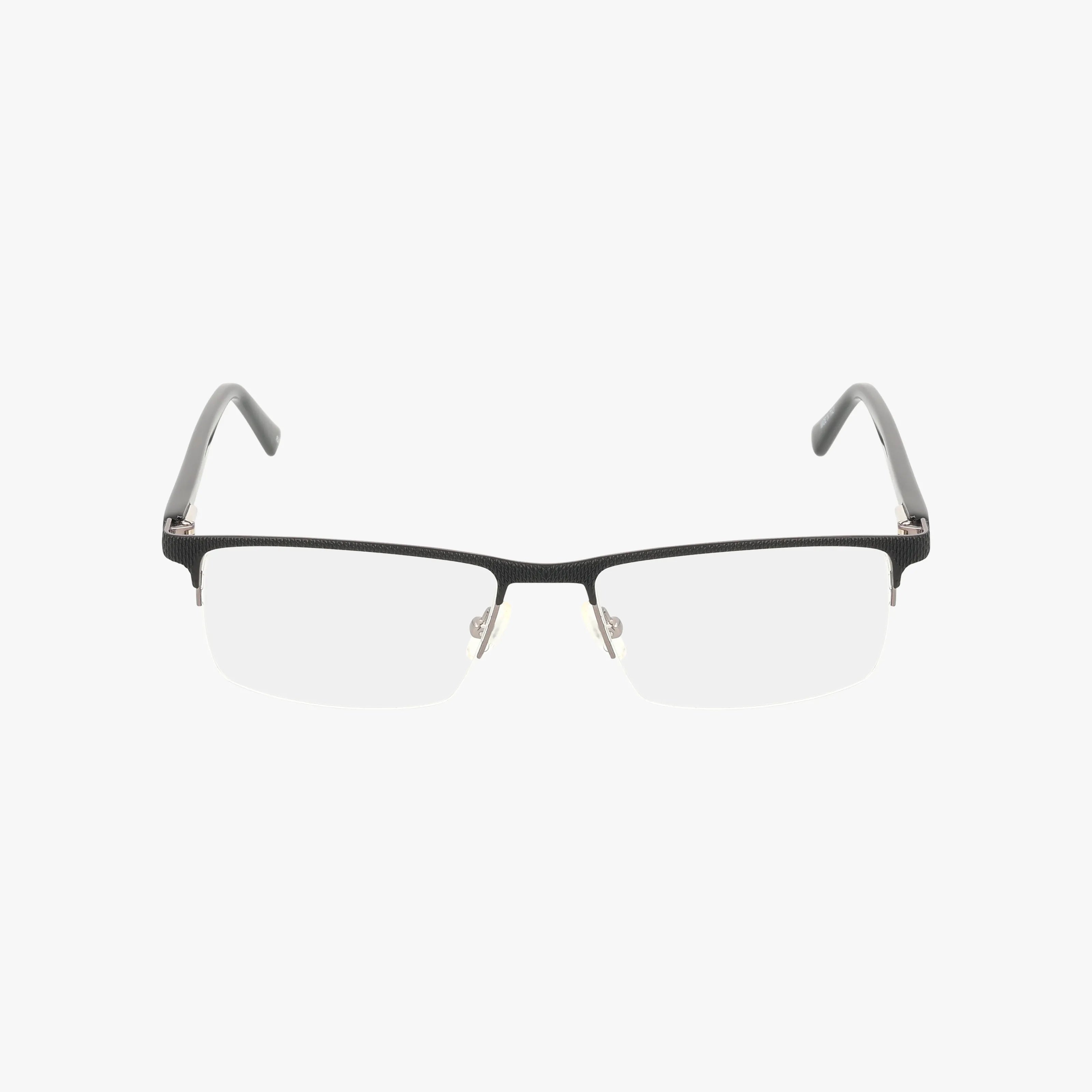 The 4347 is a pair of rectangular half-rim eyeglasses with a stylish black frame and clear Transitions lenses, shown on a plain white background.