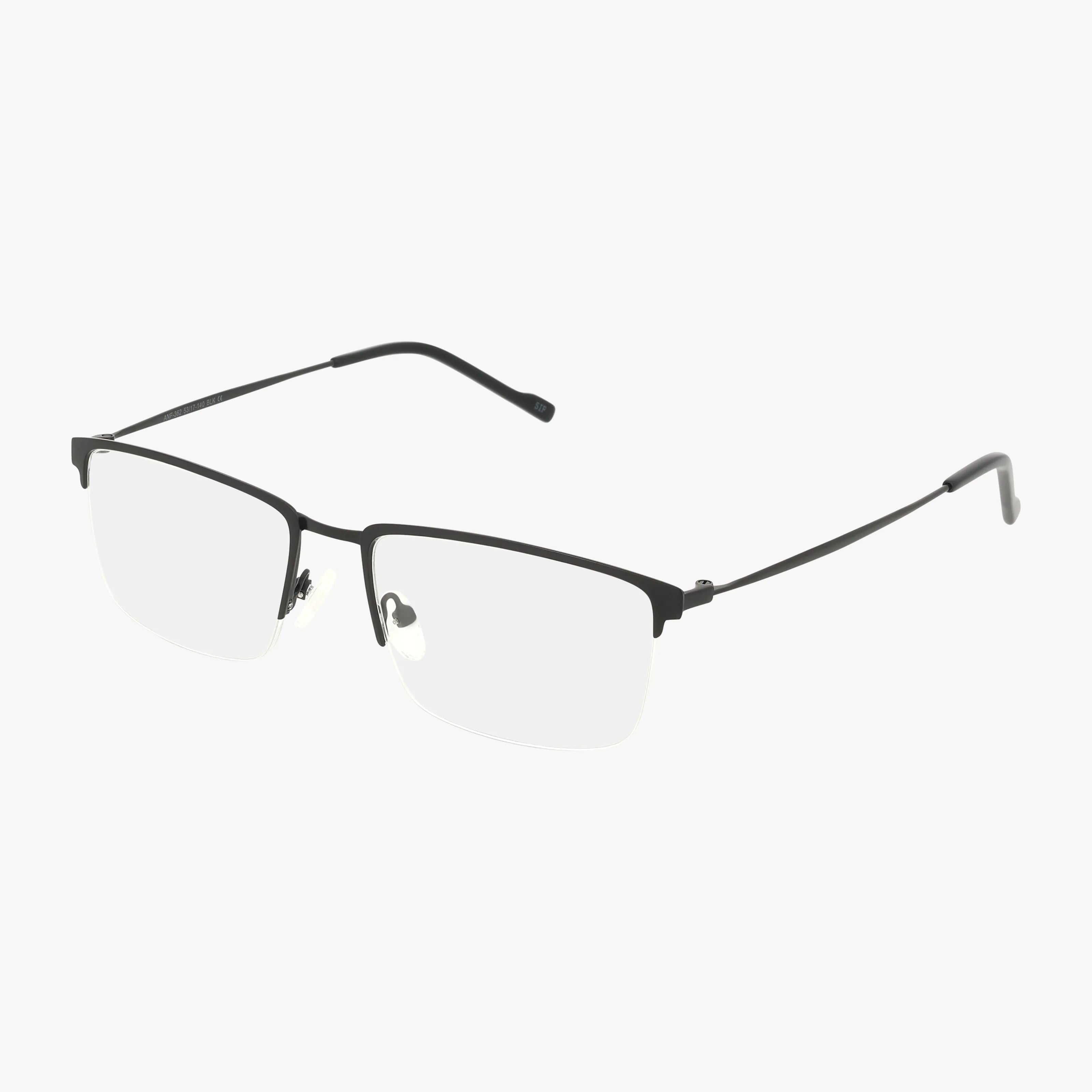 The ANF362 features modern, thin-rimmed, rectangular eyeglasses with a unique black metal frame and clear prescription lenses, shown against a plain white background.