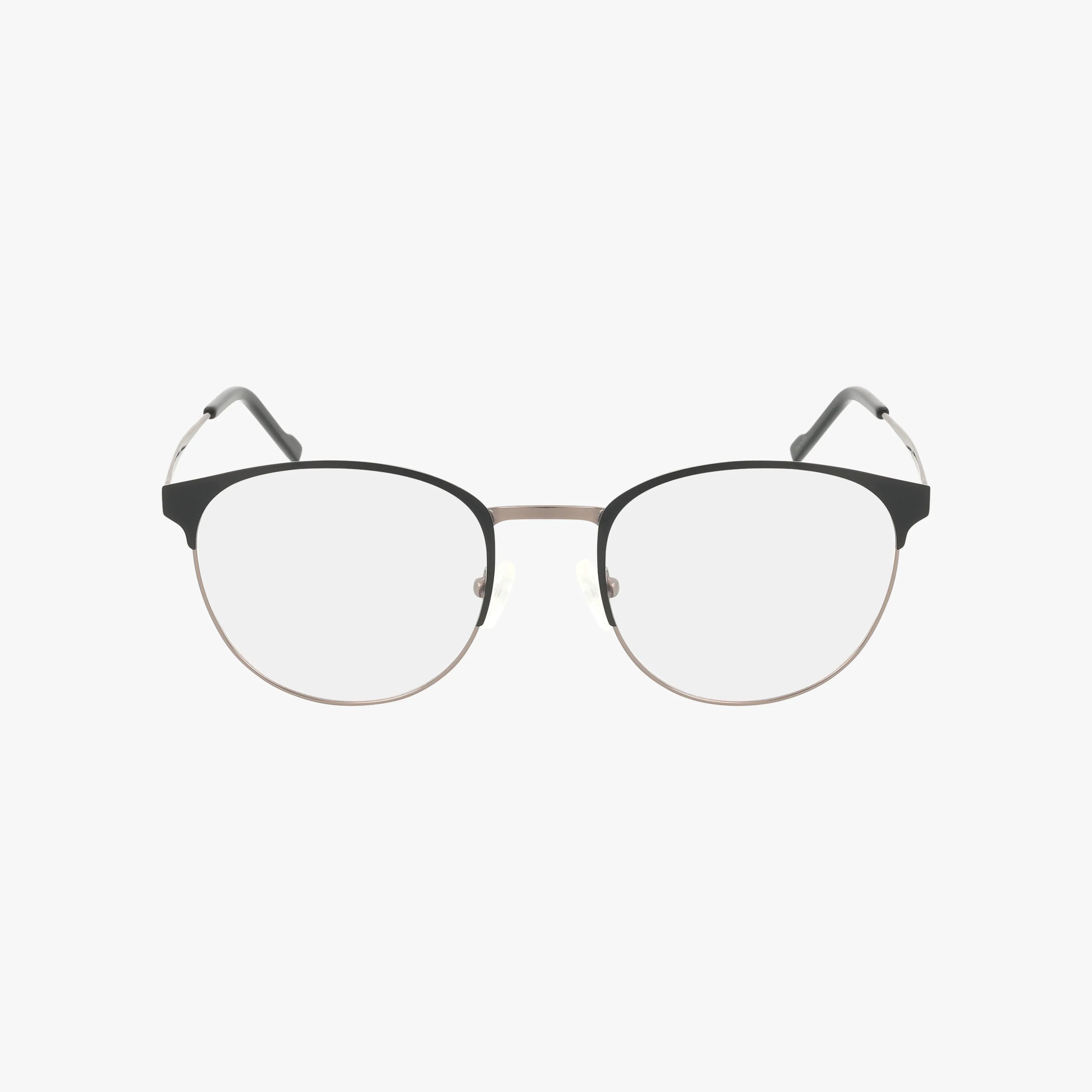 The ANF364 eyeglasses feature a round shape with a sleek, thin metal frame—black on the top and silver on the bottom—displayed against a plain white background.