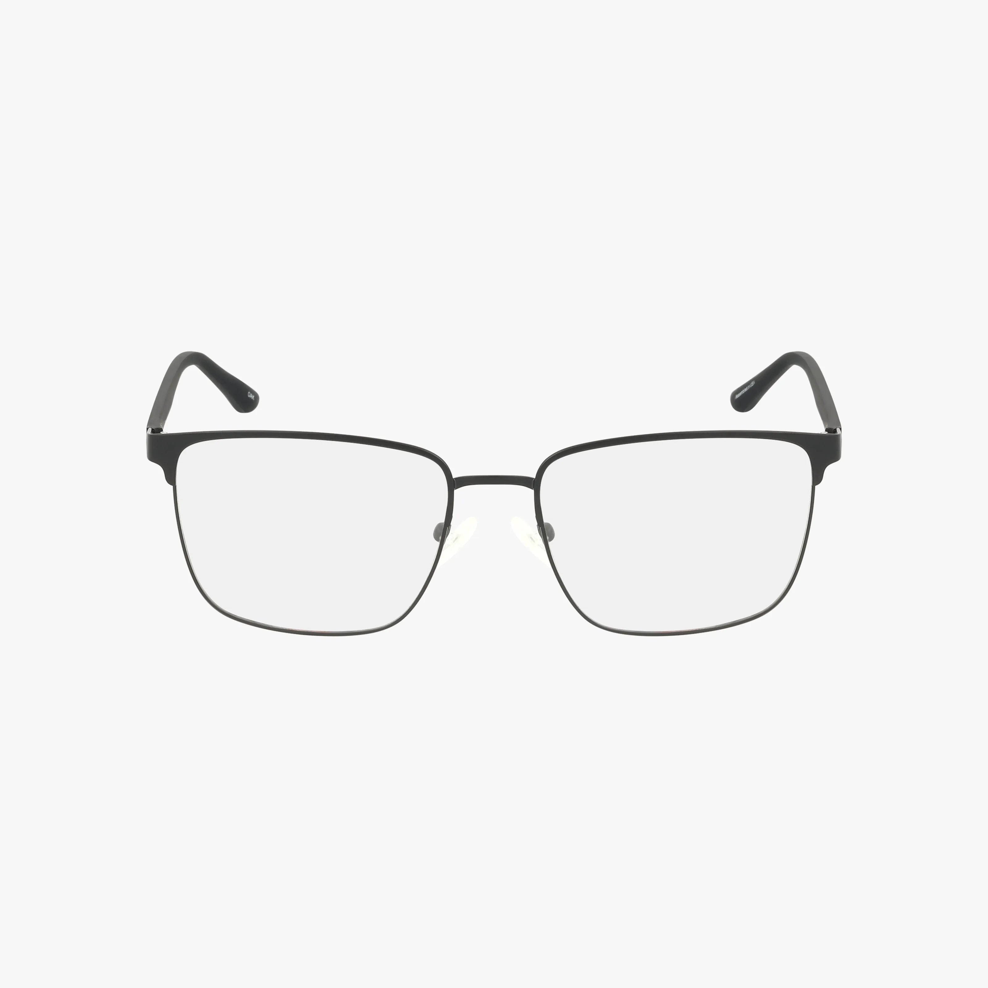 The ANF382 eyeglasses feature a contemporary rectangular design with thin black metal frames, clear lenses, and adjustable nose pads, displayed on a plain white background.